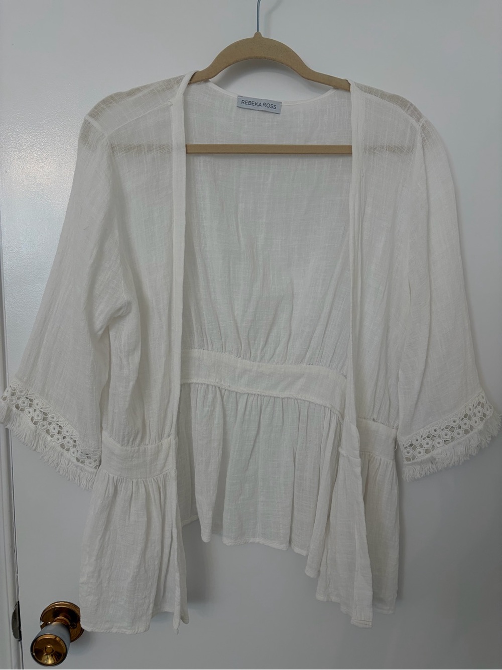White Open-Front Tunic with Lace-Trim Sleeves